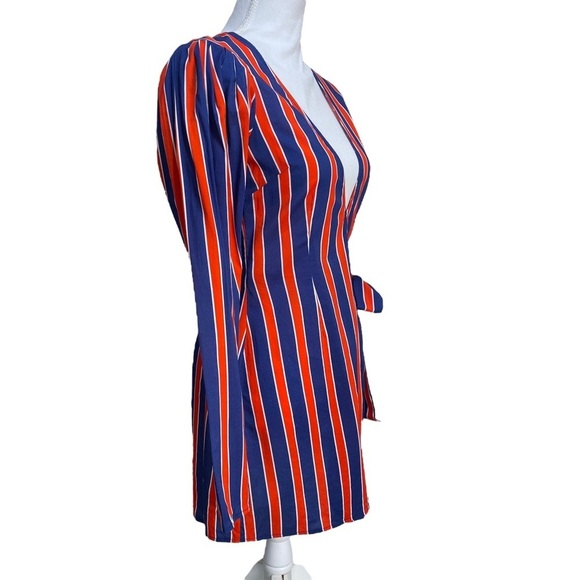 WeWoreWhat Blanca Wrap Dress Size Small Navy Blue Red Stripe Long Sleeve Summer - Picture 4 of 16